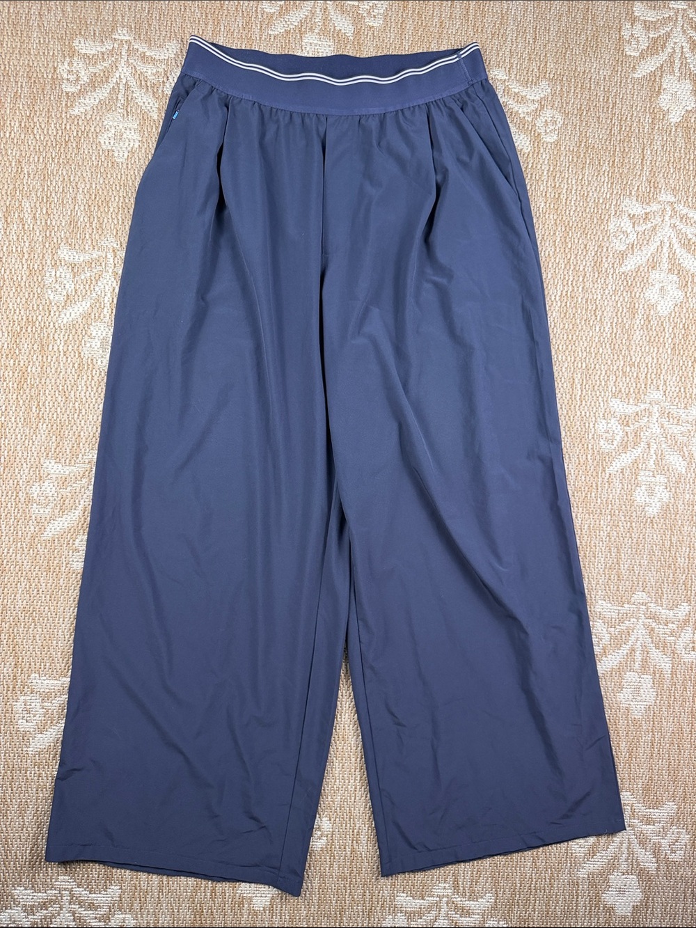 Athleta Tall Navy Wide-Leg Jogger Pants with Striped Waistband